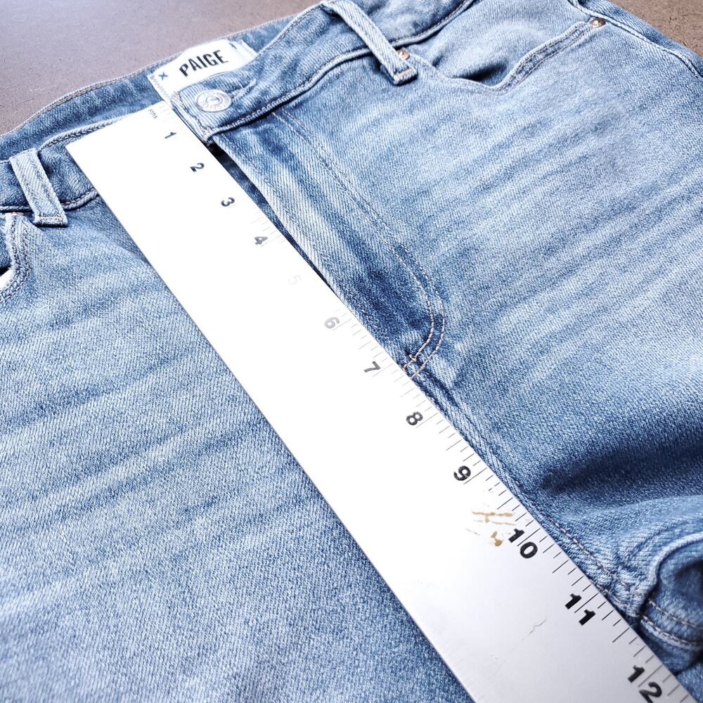 Paige Cindy Straight Jeans Women 31 Medium Blue Stretch Destroyed Hem Boho - Picture 4 of 10